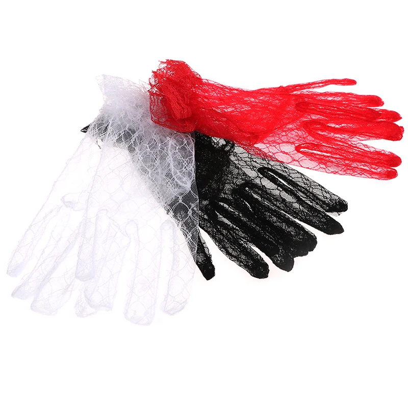 1Pair Black Red White Ivory Short Lace Bridal Gloves Wedding Accessories Party