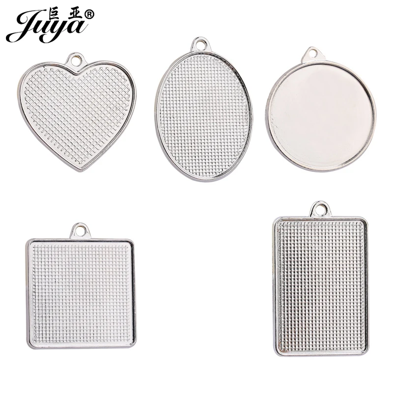 JUYA 50PCS Double Sided Pendant Base Heart Square Round Oval Rectangle Blank Tray Charms DIY Jewelry Making For Keychains Crafts