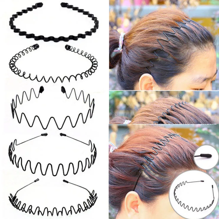 Sports Headband Korean Version Of Iron Steel Wave Spiral Head Buckle Bath Thin Side Men And Girls Universal Wash Hair Band