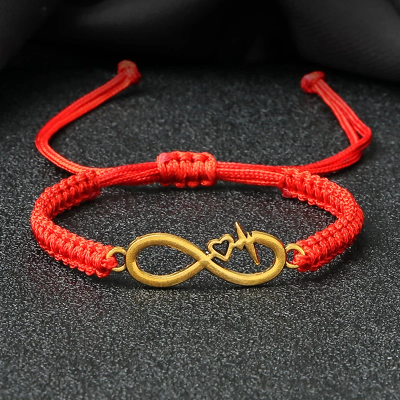 Charm Women Men Bracelet Infinity ECG Lucky Red String Braided Adjustable Couple Knot Rope Bracelets Handmade Friendship Jewelry