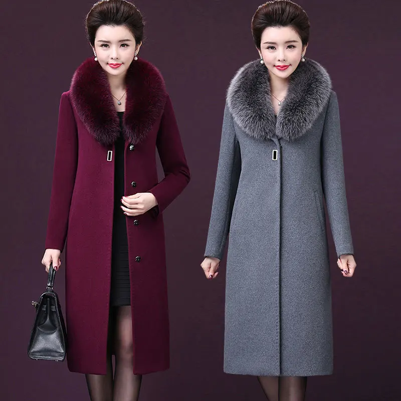 

2023 Winter Jacket Women Coat Big Fur Collar Wool Coat Casual Female Long Coat Vintage Oversize Outwear Casaco Feminino P861