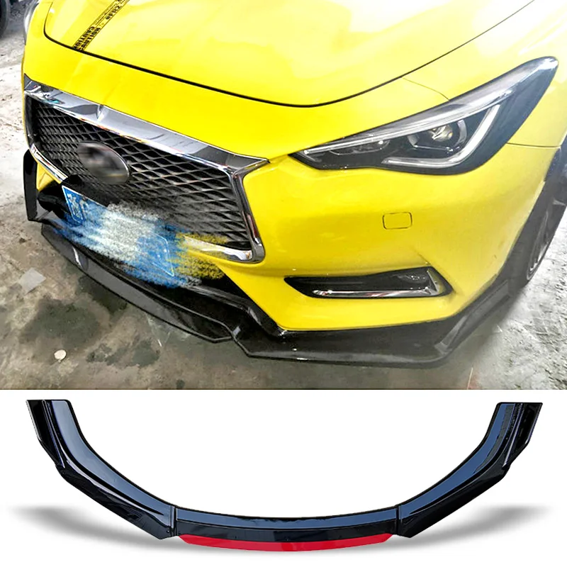 Front Bumper Spoiler Carbon Surface Contrast Color Design Protector Plate Lip Body Kit Chin Shovel For Infiniti Q60 2016 - 2019