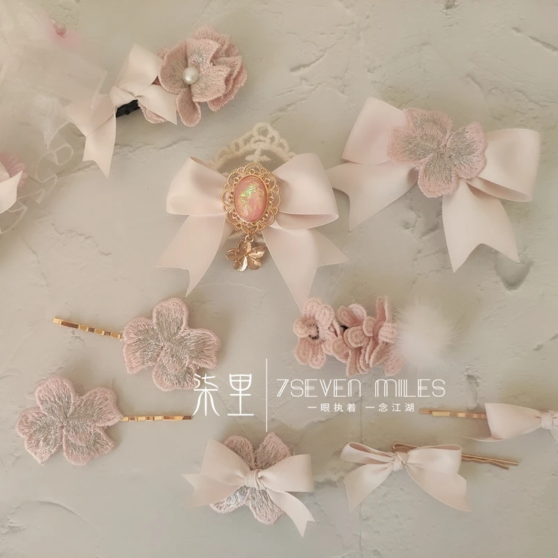 Cherry Blossom Powder Bow accessori per capelli Cherry Blossom Pink Lolita Clip laterale Clip per capelli Harajuku Clip per frangia carina