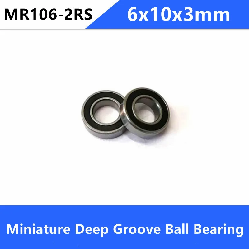 100pcs/lot MR106-2RS MR106RS MR106 RS 2RS 6x10x3mm Miniature Deep Groove Ball Bearing 6*10*3mm 676-2RS