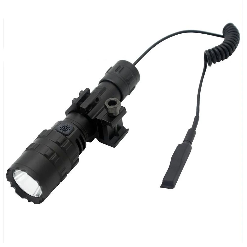 White/Green/Red Tactical Flashlight 5 Modes USB Rechargeabl Flashlight with Pressure Switch Mount Hunting Torch Rifle Gun