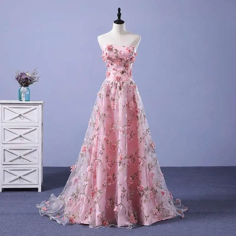 Pink Party Dresses Lace Appliqued Flowers Floor Length Sweep Train for Elegant Backless Off Shoulder Woman Prom Dresses 2021