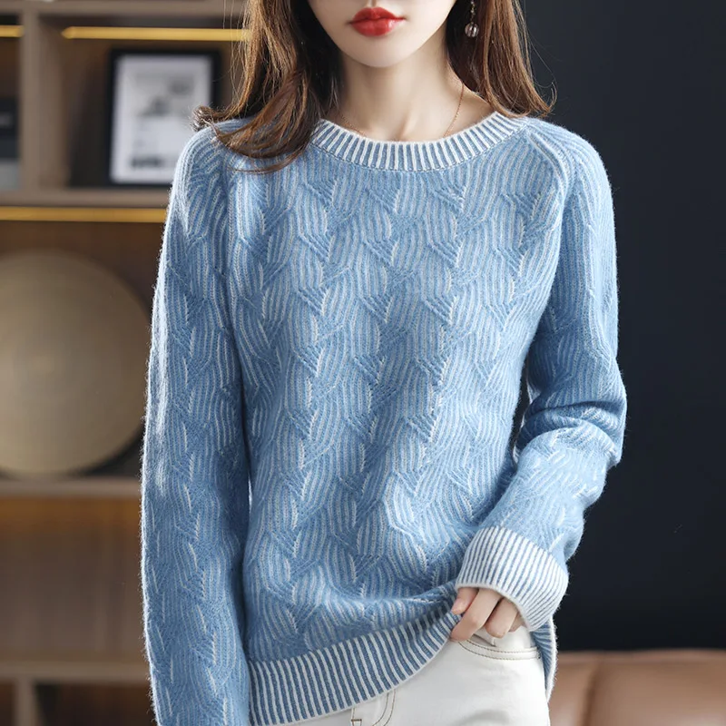 Winter New 100% Wool Sweater Women Keep Warm  thickened O-Neck Pullovers 100% Wool Sweater Fashion Tops