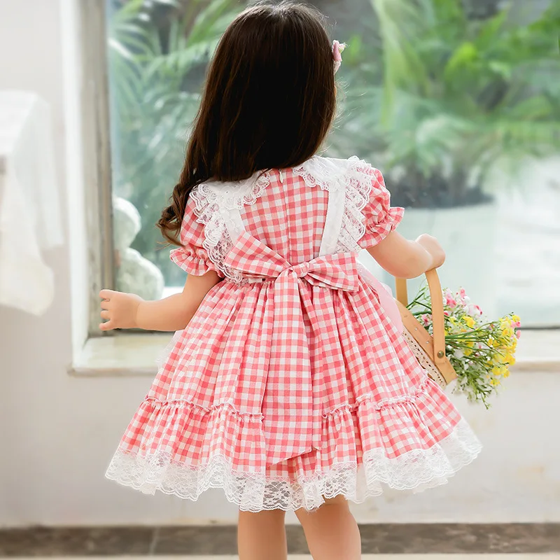 Boutique Baby Girls Summer Princess Dress Toddler Cotton Lace Plaid Lolita Children\'s Chothes for Party Vestidos