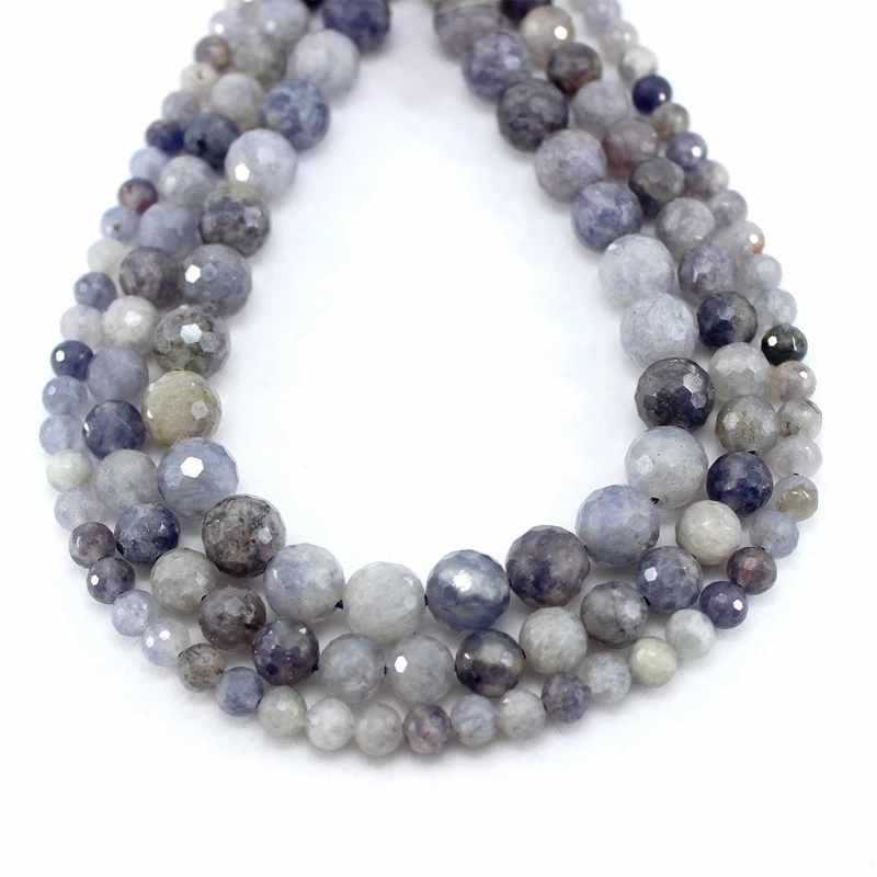 Natural Hard Faceted Iolite Round Loose Beads Strand 6/8/10MM For Jewelry DIY Making Necklace Bracelet