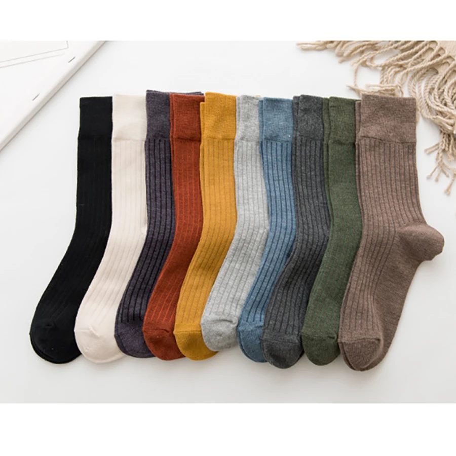 Cotton Women Socks Multi-color 11 Solid Colors Black White Yellow Green Blue Colorful Harajuku Retro Casual Crew Style 1 Pack