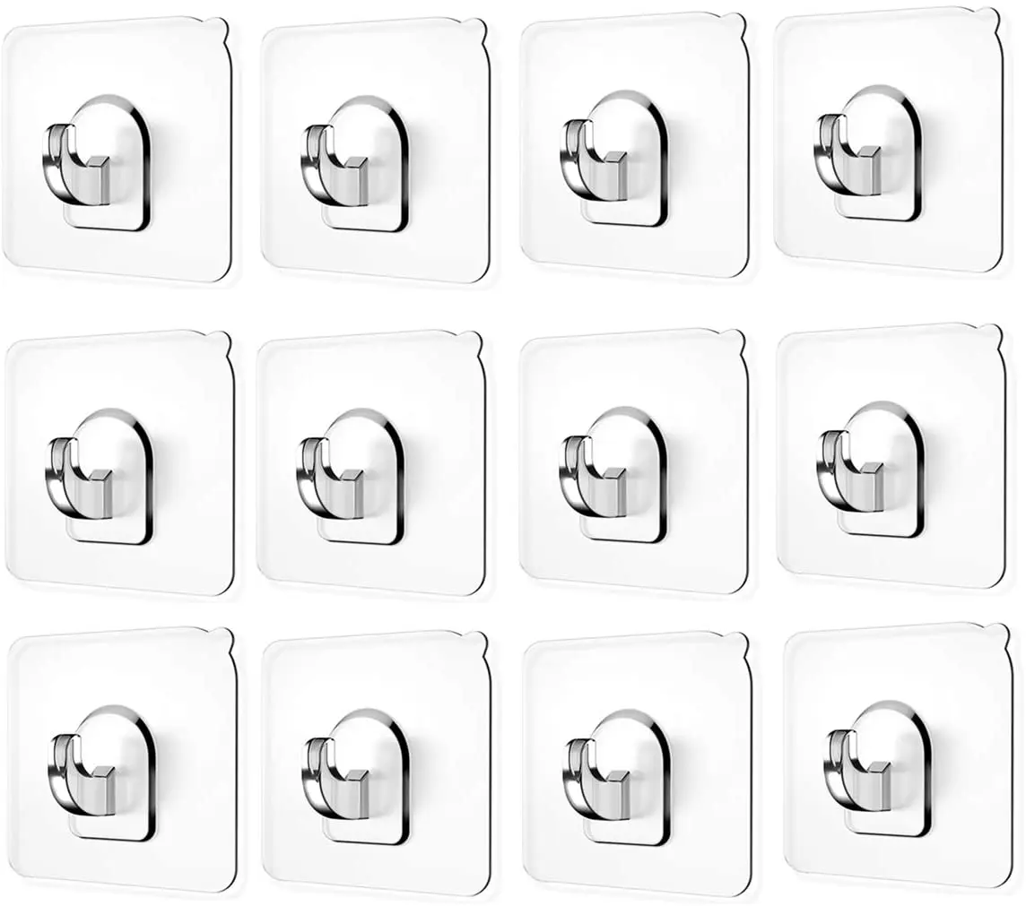 5/10/20 Pack Transparent Plastic Reusable Heavy Duty Wall Hook for Kitchen Bathroom Office No Trace No Scratch Waterproof