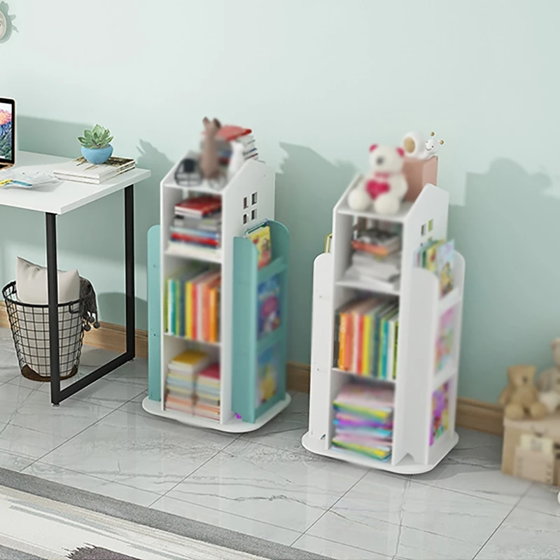 360° Rotating Children\'s Bookshelf Picture Book Magazine   Newspaper Rack Floor Simple Book Shelf For Home Bookcases Furniture