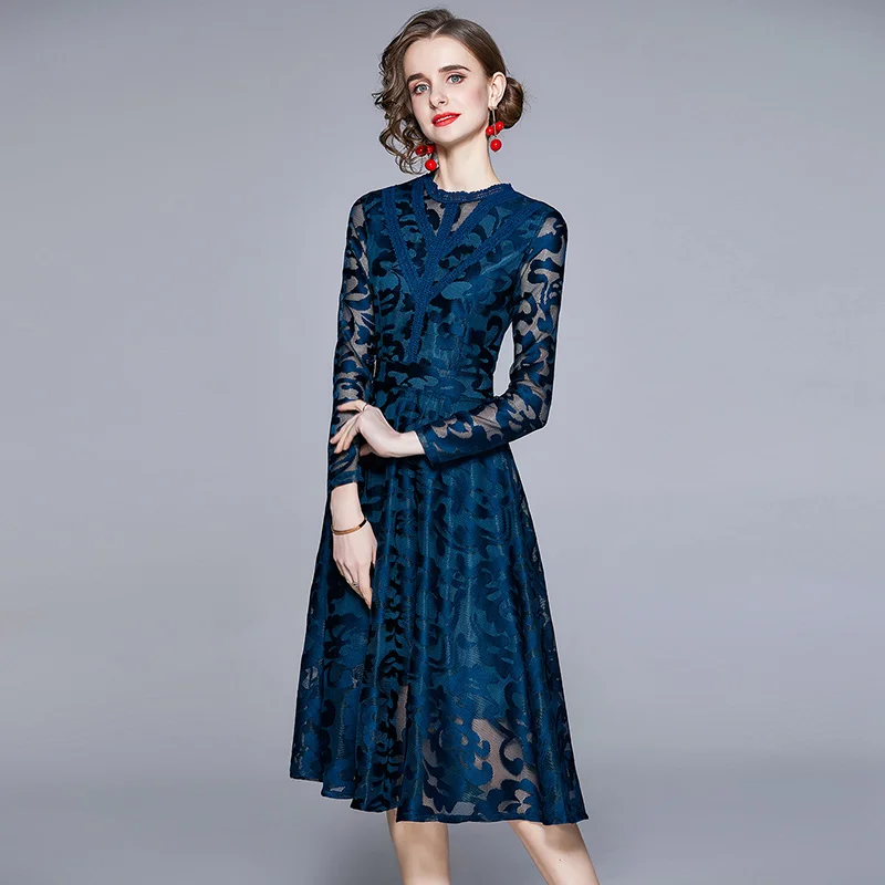 

ZUOMAN Women Spring Elegant Embroidery Dress Festa High Quality Black Lace Party Robe Femme Vintage Designer A-Line Vestidos