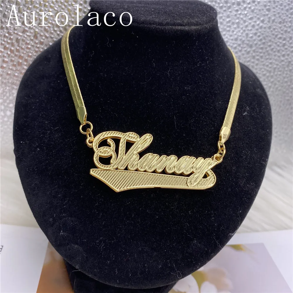 AurolaCo Custom Name Necklace Custom Snake Chain Stainless Steel Under Heart Nameplate Necklace for Women Gifts for Mother