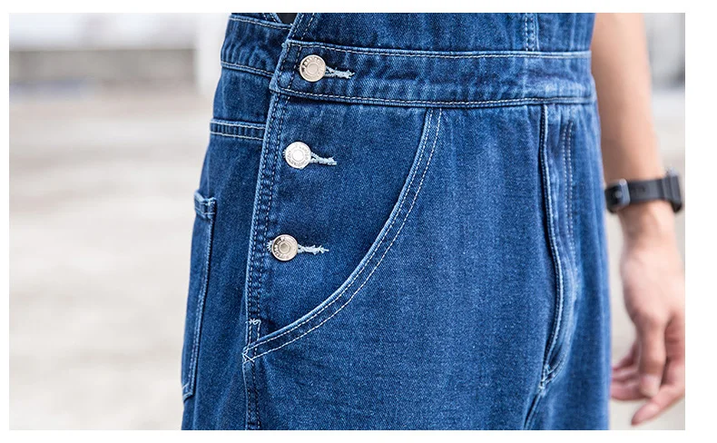 Herren Plus Size Denim Latzhose Klassische Cargo-Jeans mit Großen Taschen Lose Arbeitslatzhose Trägerhose Dunkel- und Hellblau – Detail 10