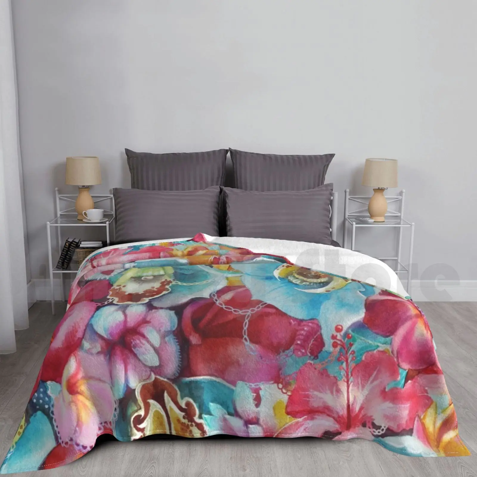 Hawaiian Bouquet Blanket Fashion Custom 2442 Hibiscus Orchid Plumeria Flowers Red Orange Pink Peony Peonies