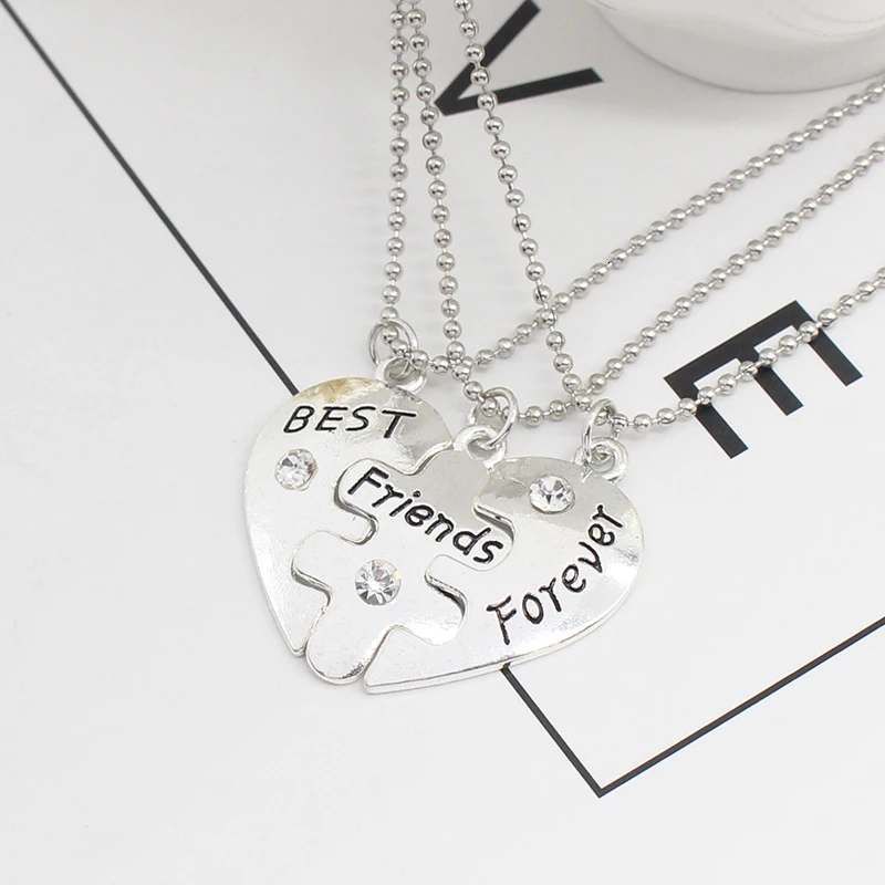 Trendy Bff Necklace 3pcs Zinc Alloy Pendant For Men And Women Jewelry Design Fashion Holiday Gift Decoration Sweater Clothing Ac