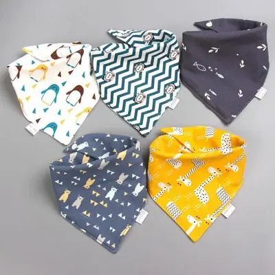 5 Pcs/Lot Baby Bandana Bibs Scarf Burp Cloths Saliva for Newborn Infant Toddler Boys Girls Kids Cartoon Triangle Cotton Bib