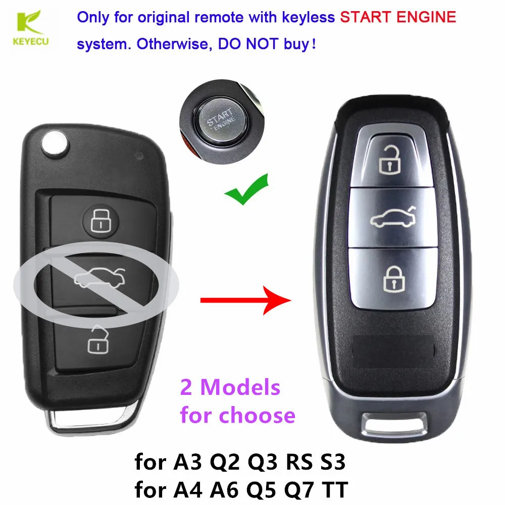 

KEYECU Replacement Upgraded Keyless Smart Remote Key Shell Case Fob 3 Buttons for Audi A3 A4 A6 A8 Q2 Q3 Q5 Q7 R3 RS3 RS5 TT