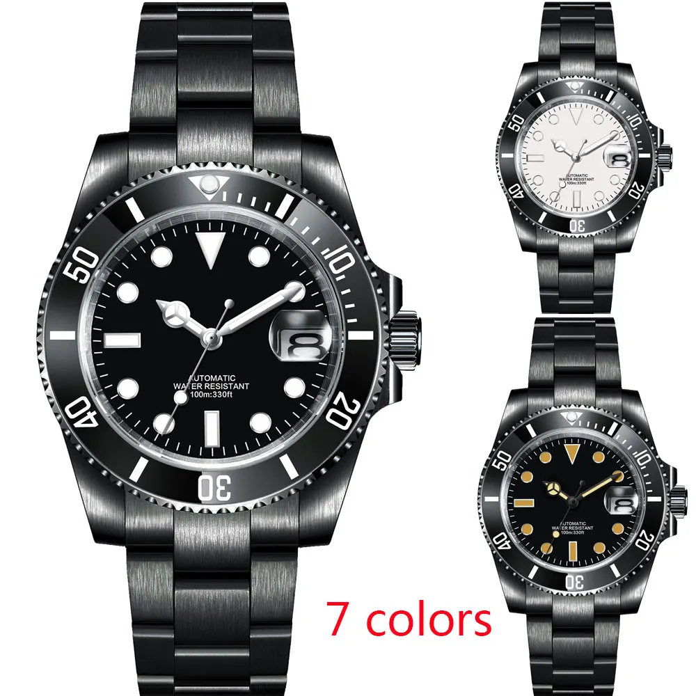 Custom  Luxury Sapphire Crystal NH35 Miyota Automatic Mechanical Watch Black PVD Men's Watch 10Bar Swimming Date Male Clock