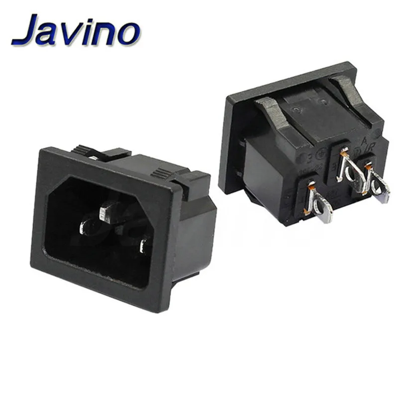 inlet plug connector AC Power Socket 250V red lamp rocker Switch 10A fuse female rewirable power connector plug