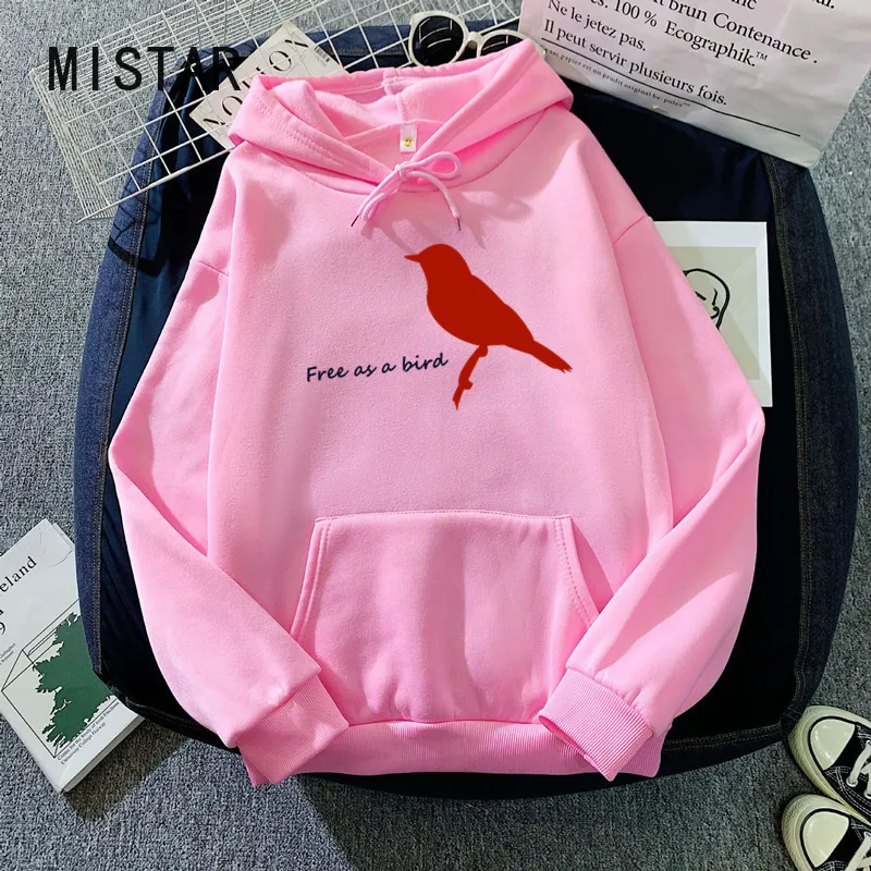 Wholesale Hoodie Sweatshirt women Harajuku print Free as a bird Tops Fashion Loose Fleece Streetwear Women\'s Clothing drop shipp