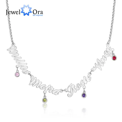 JewelOra 925 Sterling Silver Personalized 4 Name Necklace Custom Nameplates for Women Jewelry Birthday Gifts