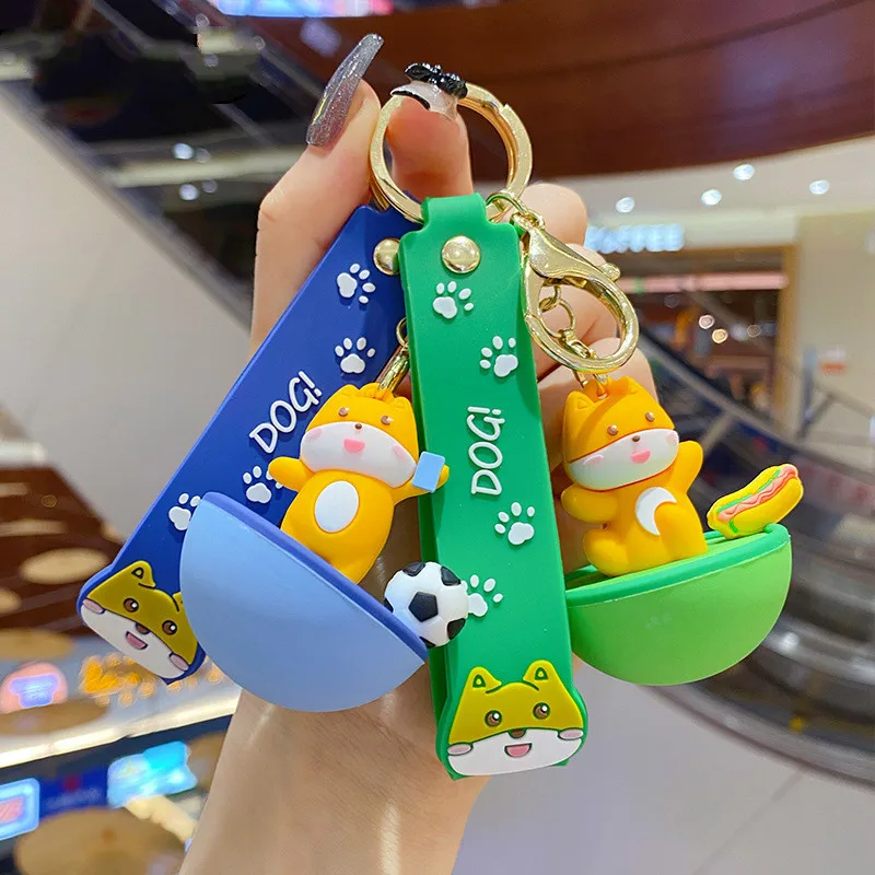 Creative Cartoon Fun Tumbler Dog Keychain Cute Green Yellow Pink Blue Doll Bag Car Metal Keyring Lanyard Girl Boy Lover Gift