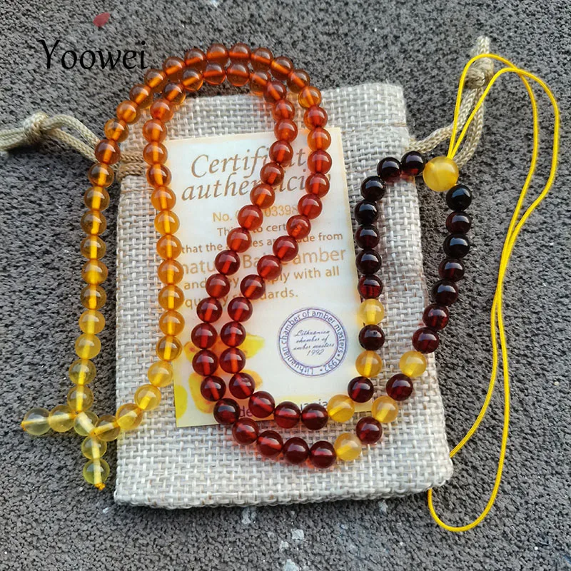 Yoowei Round Amber Necklace Wholesale 52cm 5mm Genuine Baltic Natural Rainbow Amber Bead Chain Necklace Gift diy Jewelry Collar