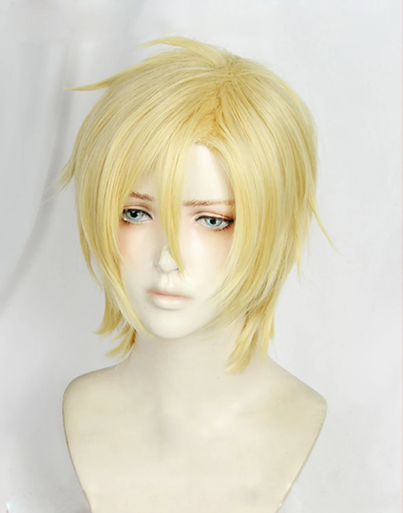 Peluca de Cosplay de Anime BANANA FISH Ash Lynx, pelucas de pelo sintético resistentes al calor Aslan Jade Callenreese + gorro de peluca