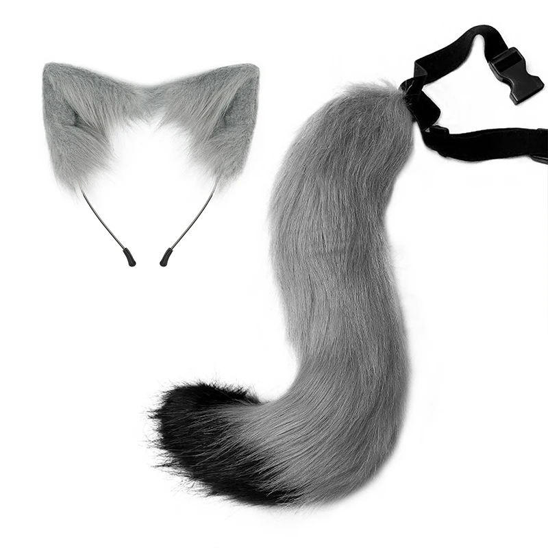 Lovely Lolita Cat Fox Headband Sexy Woman Tail Headdress Plush Ears Tail Anime Cosplay Prop Fox Ear Foxtail Set Hair Accessories