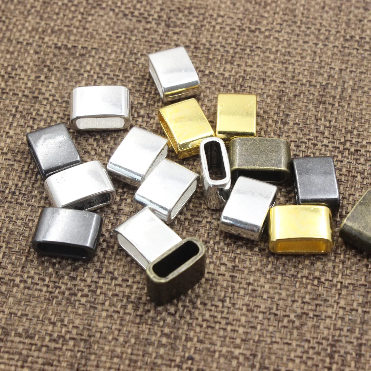 Fashion Metal Slider Flat Tube For Bracelet Necklace Cord Watch Chain Beads DIY Making Accessories 12x8mm Hole: 9x3mm 50pcs