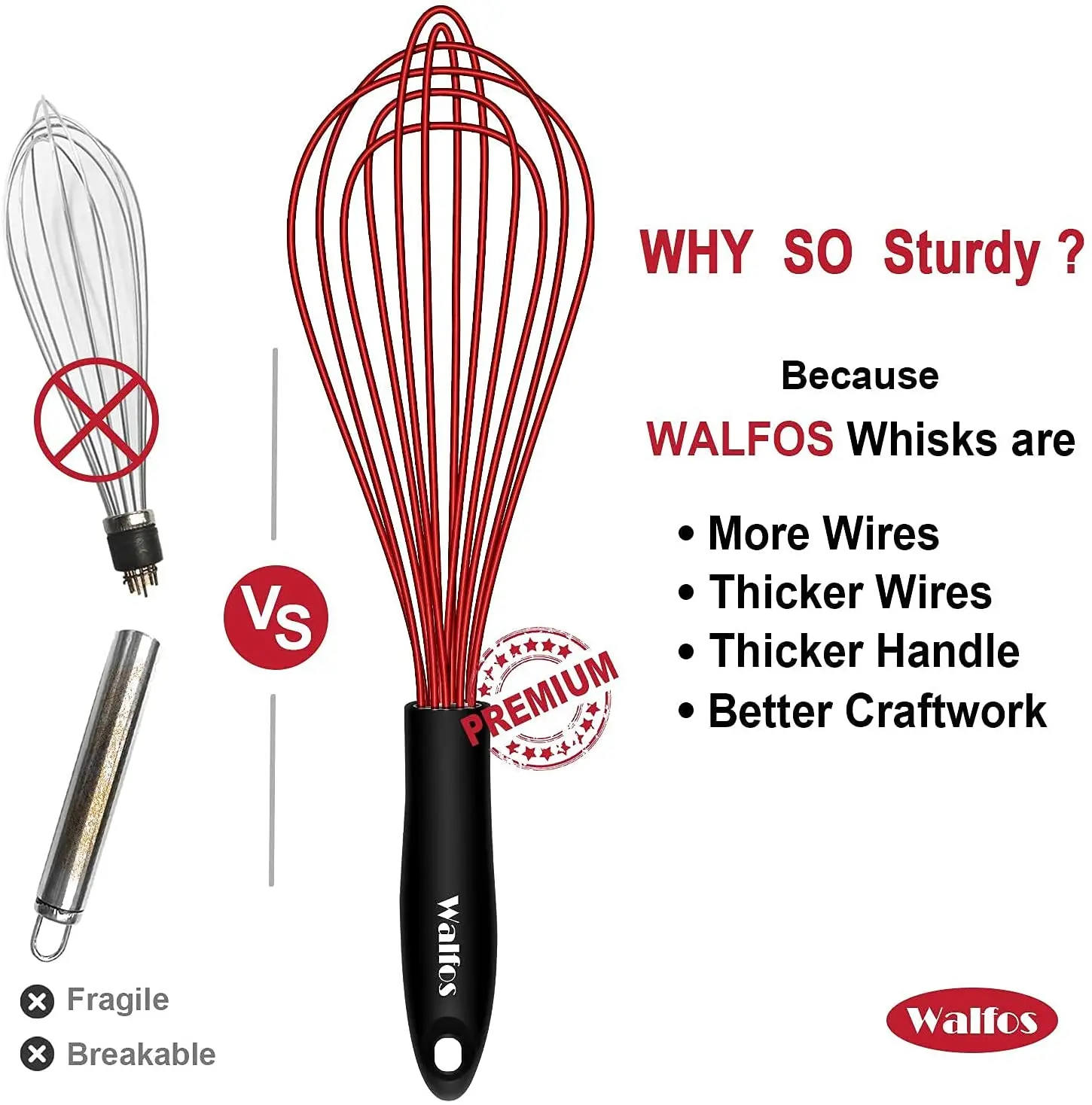 WALFOS Silicone Whisk Stainless Steel Wire Whisk Egg Beater Heat Resistant Non Stick Cream Blender Coffee Foamer Kitchen Gadgets