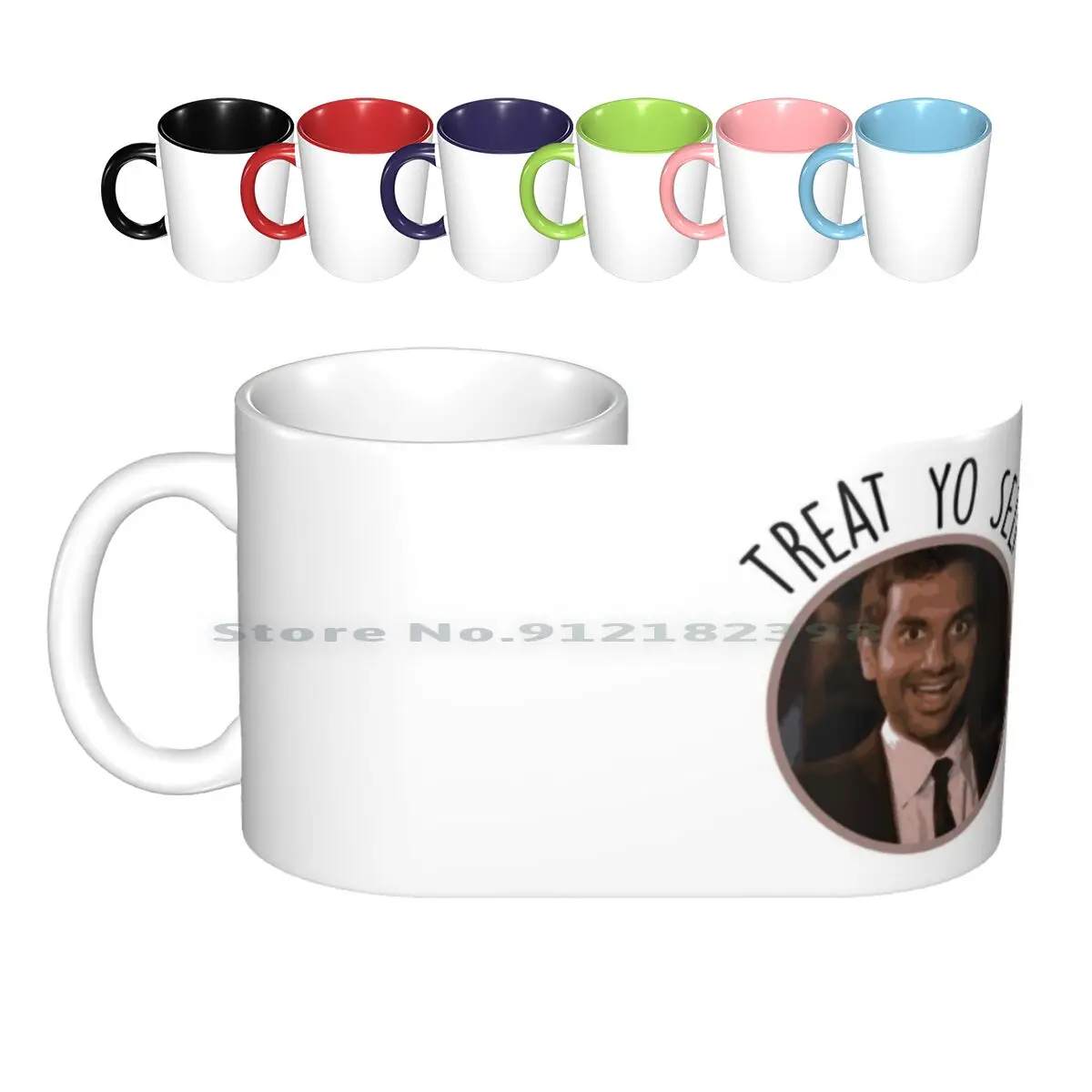 Treat Yo Self-Tom Ceramic Mugs Coffee Cups Milk Tea Mug Treat Yo Self Tom Parks And Rec Parks And Recreation Aziz Ansari