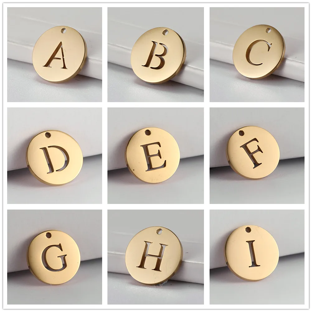 10 Stück/Set 26 Goldfarbene Großbuchstaben DIY Anhänger Edelstahl Alphabet Charm für Halskette Armband Ohrring Schmuckherstellung – Detail 3