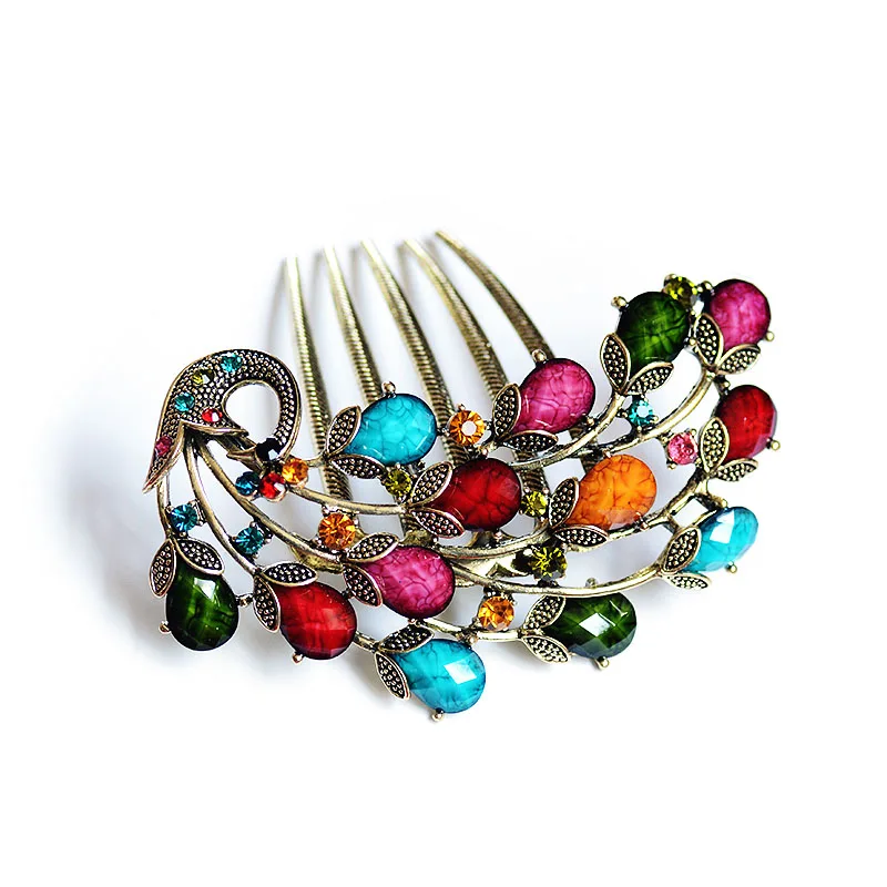 Morkopela Vintage Peacock Hair Comb Jewelry Antique Bronze Metal Hair Clip Hairpins Headdress Women Banquet Hair Accessories