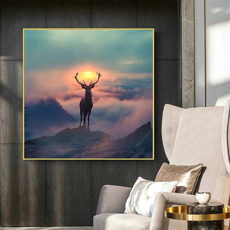 Nordic Style Forest Elf Deer Cavans Painting Animal Landscape Posters and Prints Wall Art for Living Room Home Decor Cuadros