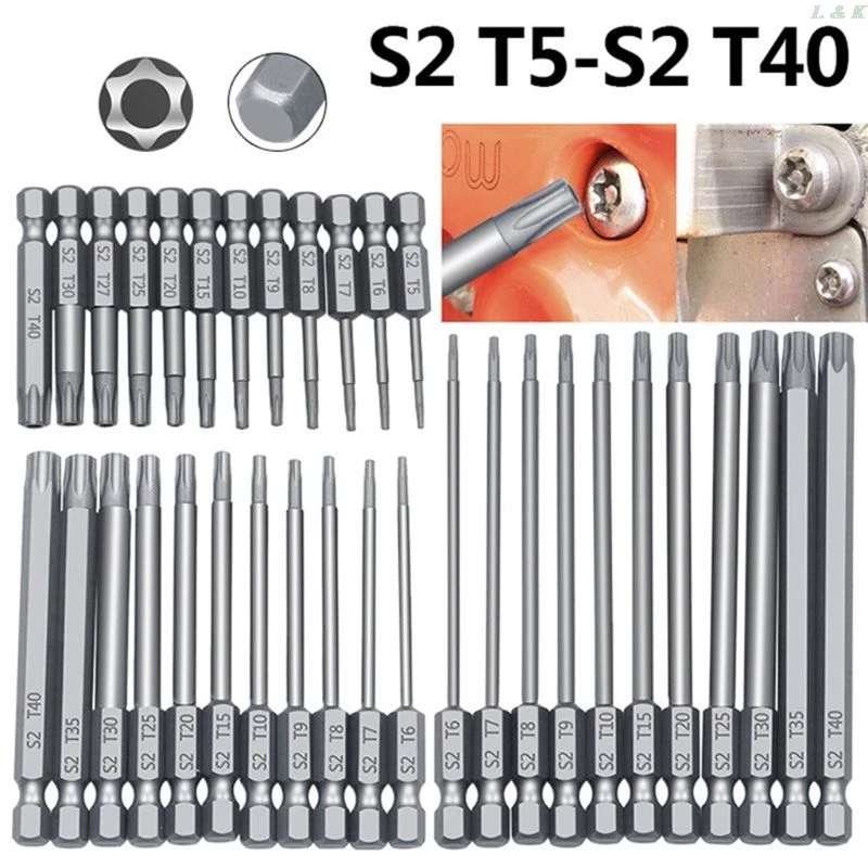 11/12pcs Tamper Proof Security Drill Bit Set Torx Screwdriver 1/4\