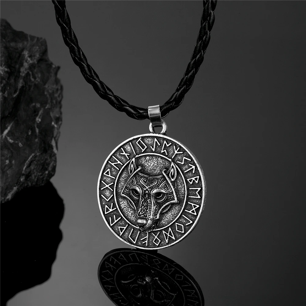 Vikings Rune Wolf Necklaces Men Norse Amulet Pendant With Stainless Steel/Genuine Leather Chain Vegvisir Keychain Male Jewelry