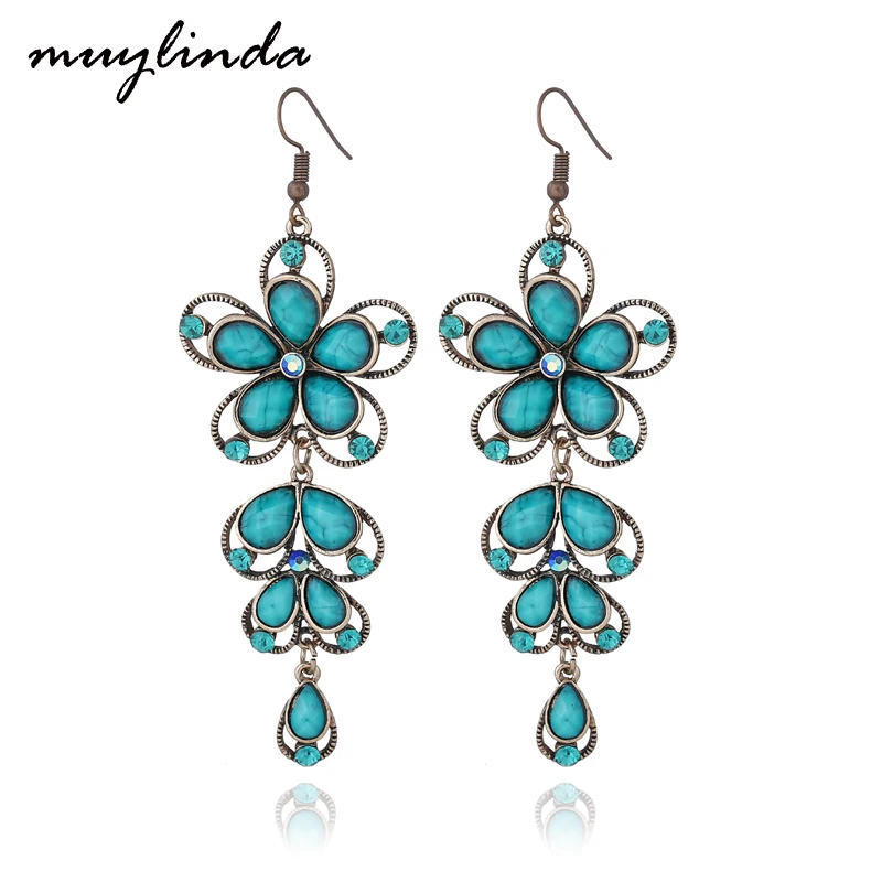 muylinda Boho Flower Drop Earring Jewelry Women Tassel Earrings Vintage Stone Charm Earring Accessories