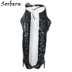 Sorbern Wide Crotch Thigh High Boots With Waist Belt Pointed Toe High Heel Long Boots Custom Shoes For Crossdresser Drag Queen