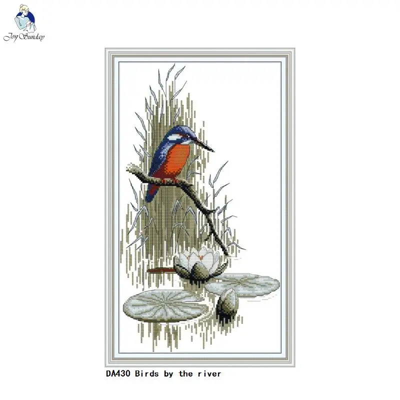 Birds by the river printed canvas cross stitch kits embroidery needlework sets diy handwork accessories needlework