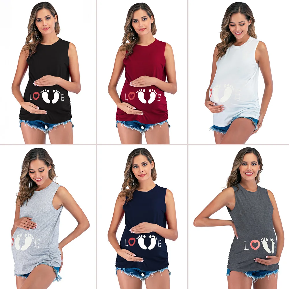 Maternity Top T-shirt Cute Feet Round Neck Printing Summer Fashion Maternity Tee Plus Size Women's Clothing