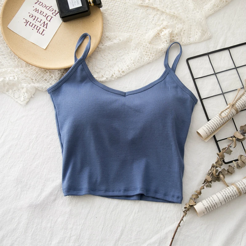캐미솔 여성용 스파게티 가슴 패드 뜨개질, 백리스 섹시 조끼, 슬림하고 심플한 캐주얼, 올매치 얼짱, 시크한 신상, 여름