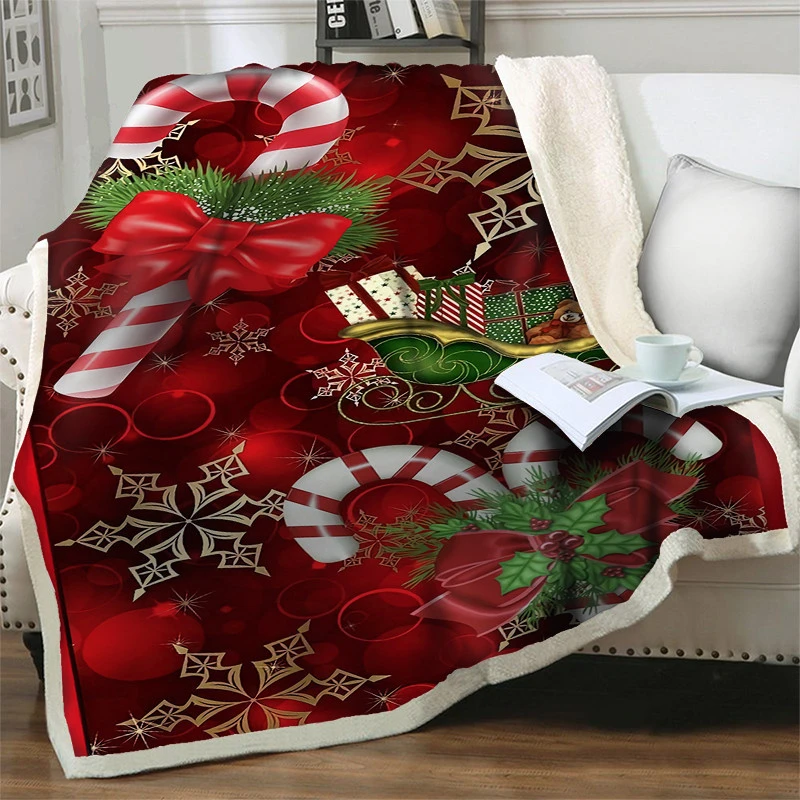 

3D Red Soft Flannel Blanket Merry Christmas New Year Gift Throw Blankets for Beds Sofa Couch Quilts Home Office Washable Blanket