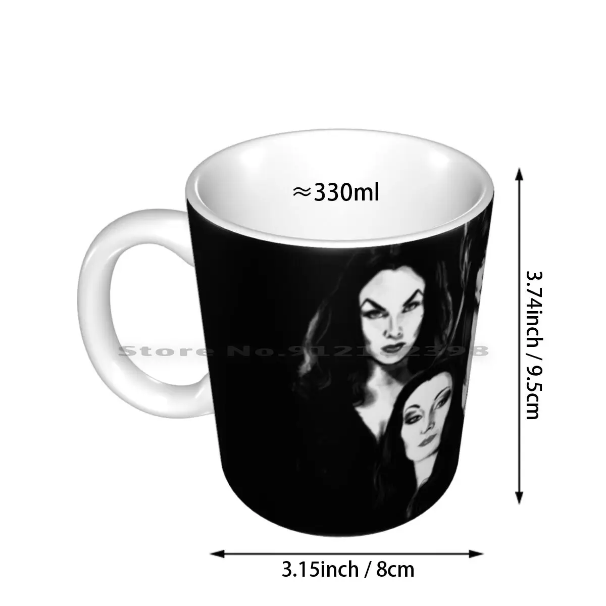 Goth Queens-Elvira , Vampira , Lily , Morticia Ceramic Mugs Coffee Cups Milk Tea Mug Goth Gothic Goth Queens Terror Horror