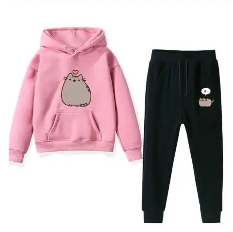 Kids pusheen Sweatshirt Pants Suit Children Sweatshirts Hoodies Boys Girls Beautiful Sportswear Pullover Hoodies Birthday Gift