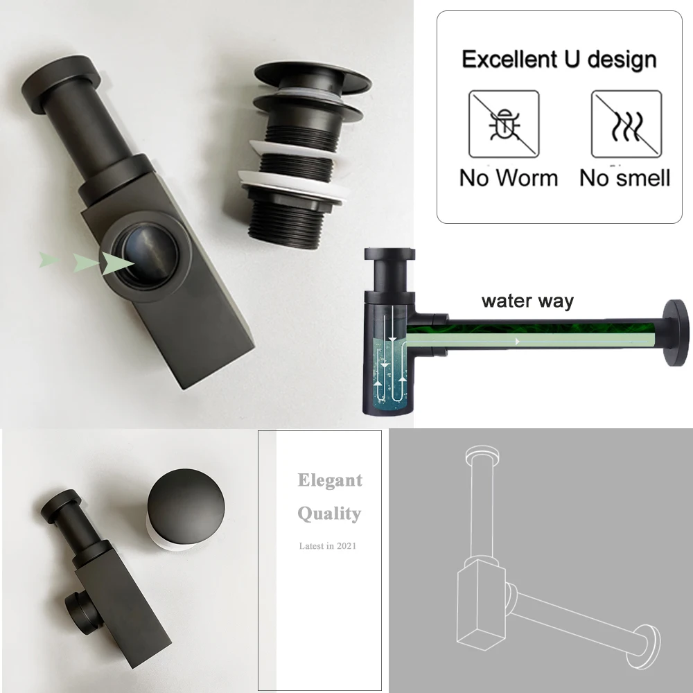 Basin Bottle Trap Drain With Sink Pop Up Siphon For Bathroom Euro Mordern Fixture Golden Black P-trap Hose For Home Renovation