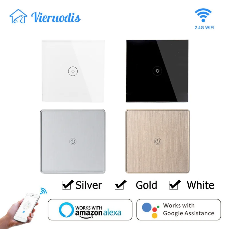 Smart Life Tuya WiFi Light Switch with Luxuray Glass Panel, Touch Sensor Smart Wall Switch Voice Work With Alexa, Google Home