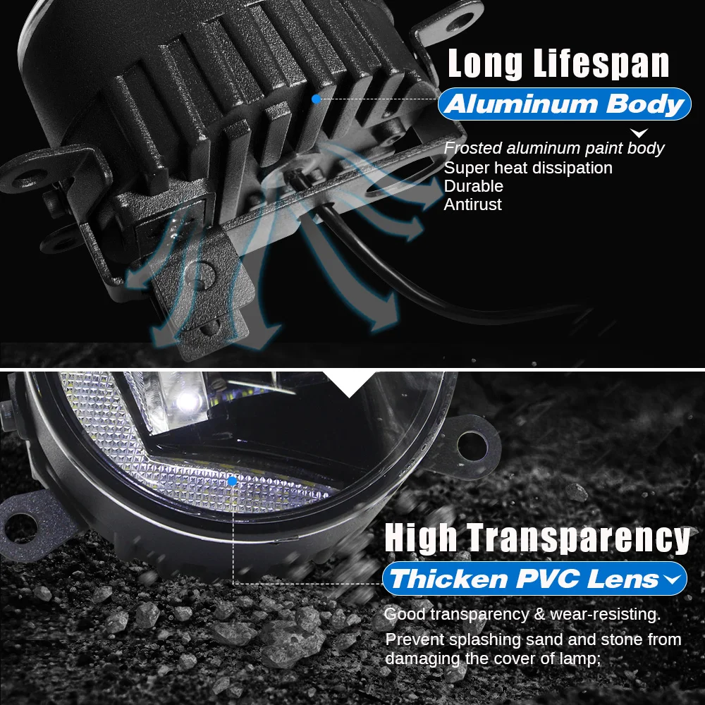 Buildreamen2 2 X Car LED Projector Fog Light + Daytime Running Lamp DRL White 12V High Bright For Nissan X-Trail T31 2007-2013